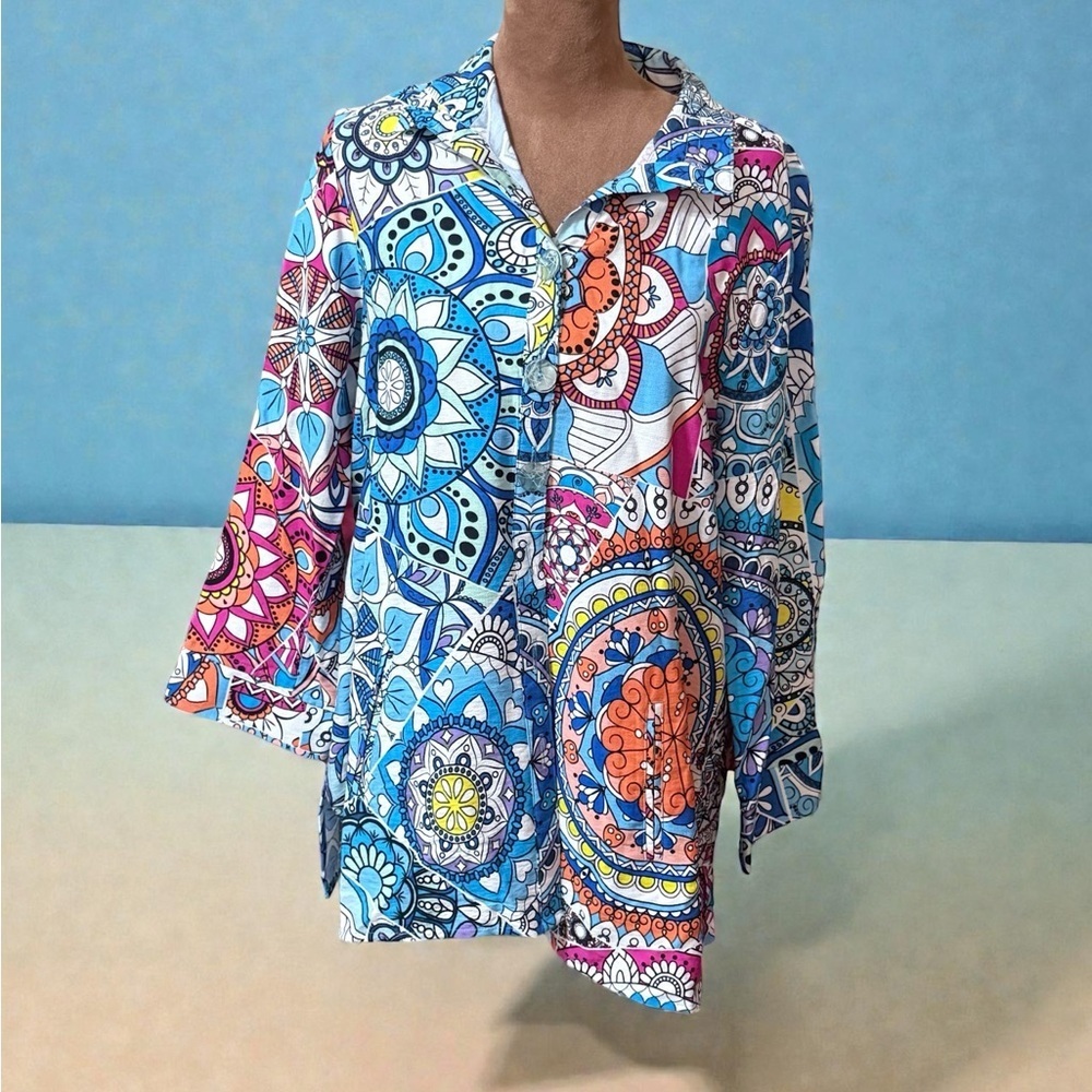 Ali Miles Colorful Mandala Pattern Blouse
